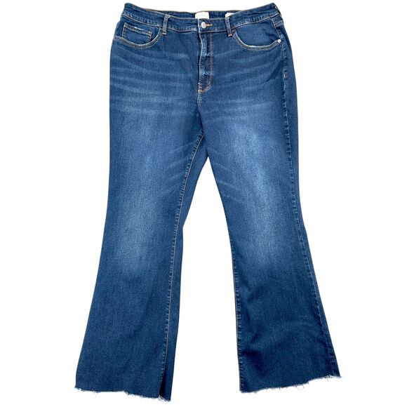 Wonderly High-Rise Flare Blue‎ Jeans Frayed Raw Hem Flared Womens 16 Regular - Picture 1 of 8
